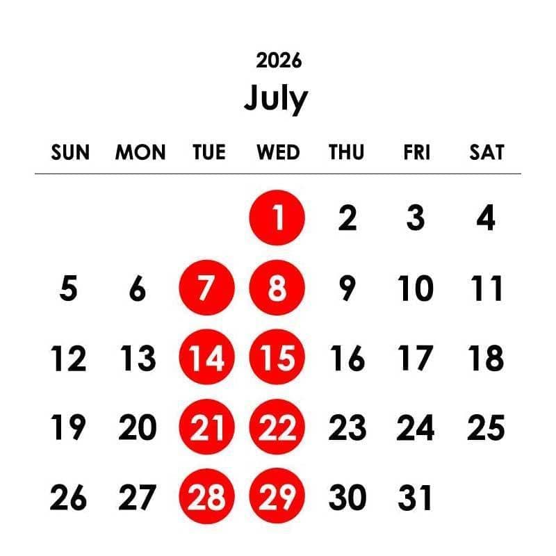 カレンダー 2026年7月